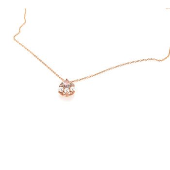 Collier or 375 rose topaze rose zirconia et perle