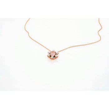 Collier or 375 rose quartz zirconia noir et perle