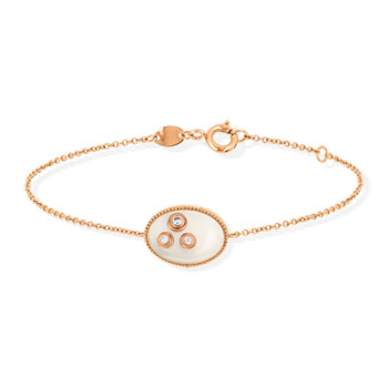 Bracelet or 375 rose pierre de lune et zirconia