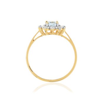 Bague or 375 2 tons fleur topaze bleue traitée ovale et zirconias