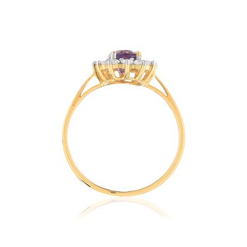 Bague or 375 2 tons fleur améthyste ovale et zirconias