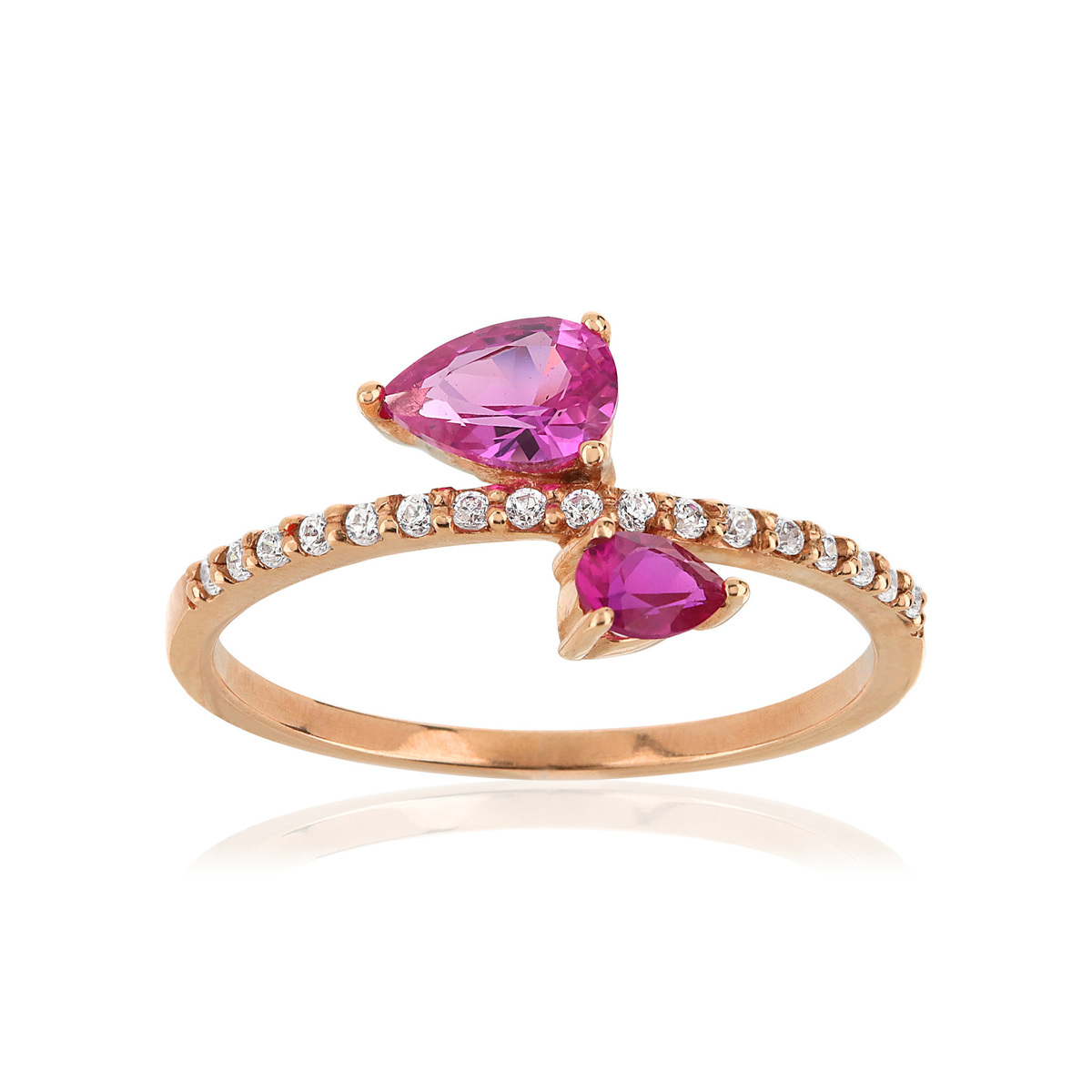 Bague or 375 rose zirconias blancs et roses