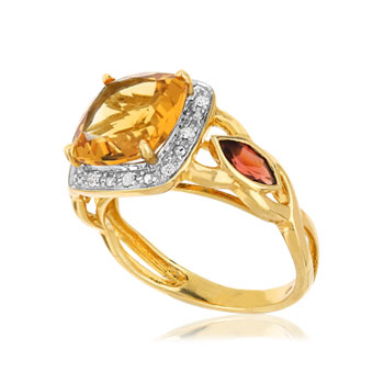 Bague or 375 2 tons pierres fines et diamants