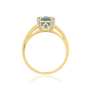 Bague or 375 2 tons topaze ovale et diamants