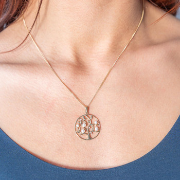 Pendentif or 375 jaune arbre de vie perles de culture de Chine et diamants