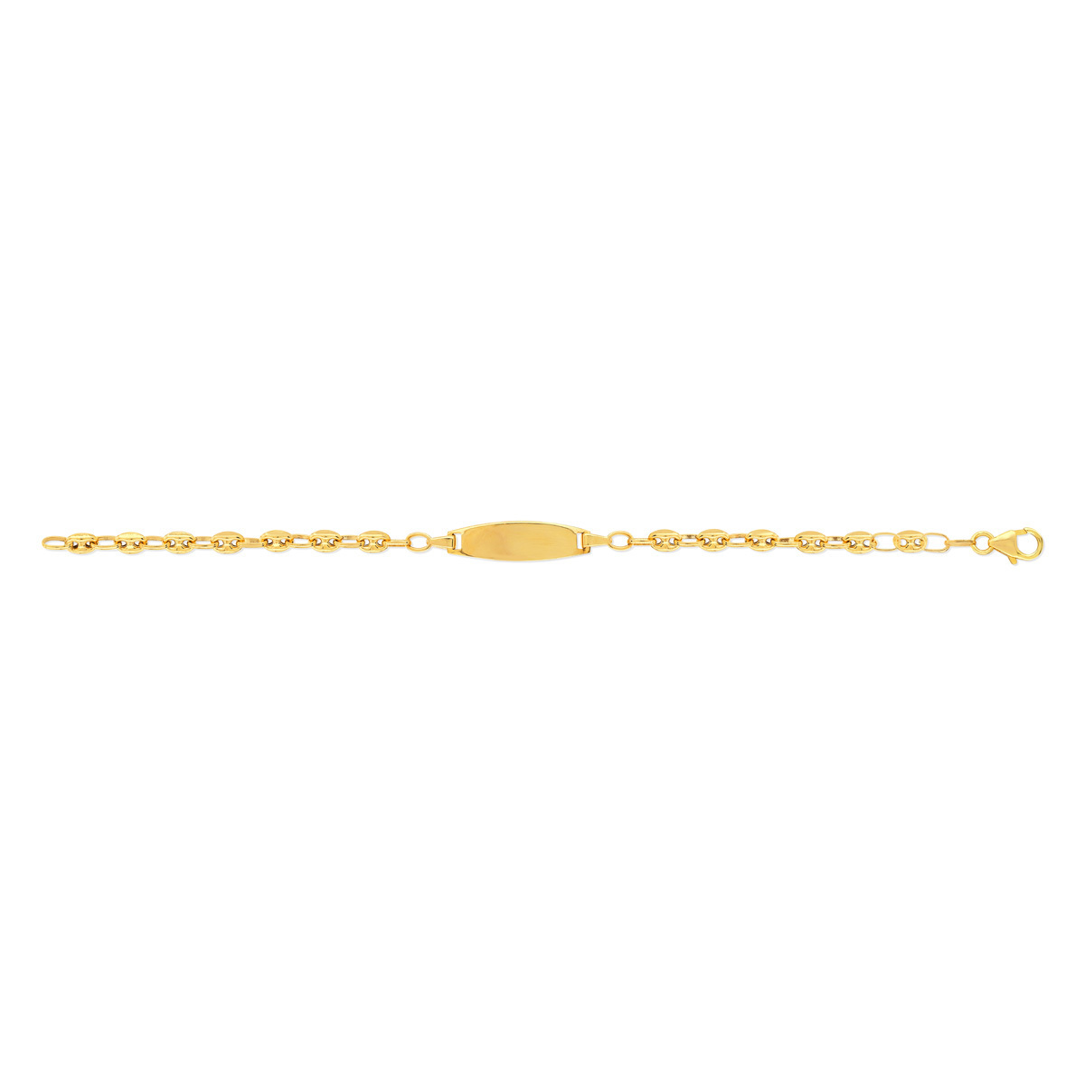 Bracelet identité or 375 jaune maille grain de café personnalisable 14 cm