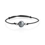 Bracelet argent 925 perle de culture de Tahiti cordon noir