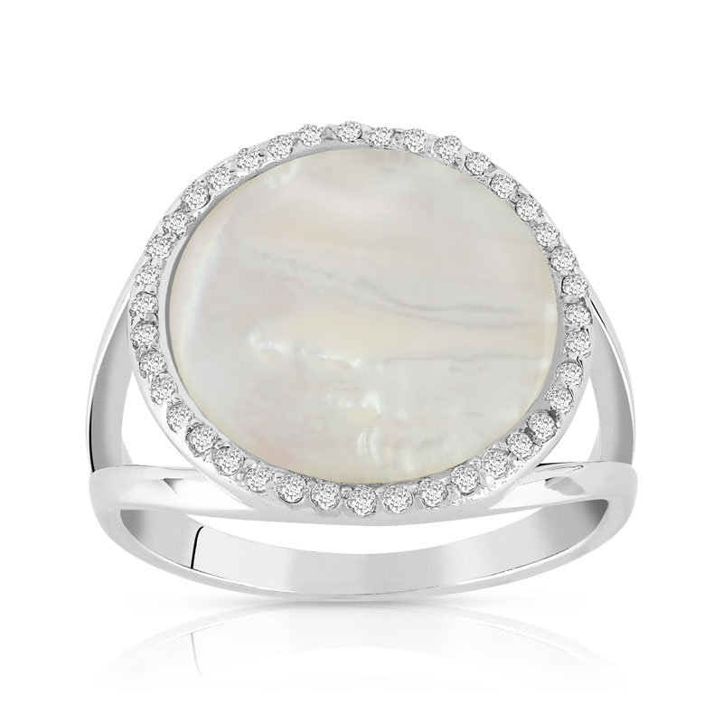 Bague argent 925 nacre et zirconias