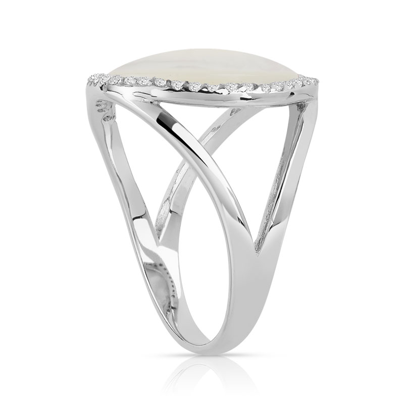 Bague argent 925 nacre et zirconias - vue D1