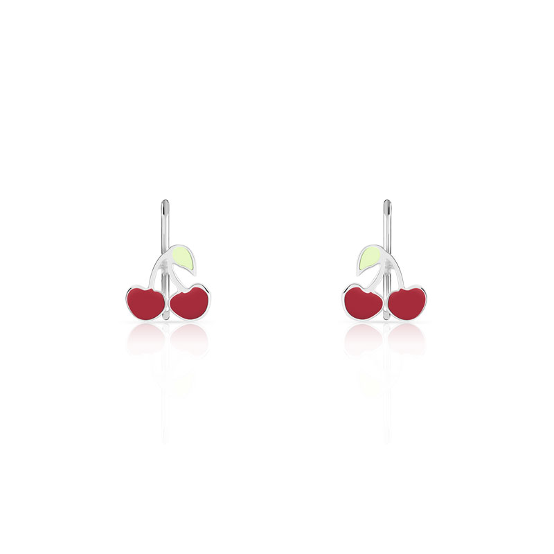 Boucles d'oreilles argent 925 laque dormeuses cerises - vue D1