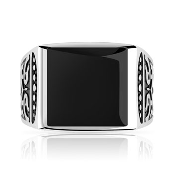 Bague argent 925 onyx imitation carrée