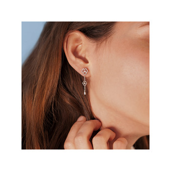 Boucles d'oreilles argent 925 pendants trèfles diamants