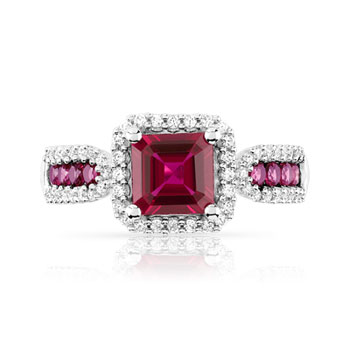 Bague argent 925 carrée rubis imitation et zirconias