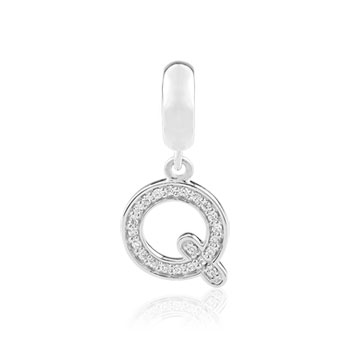 Charm's argent zirconia alphabet lettre Q