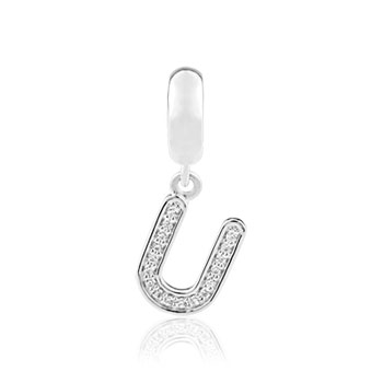 Charm's argent zirconia alphabet lettre U