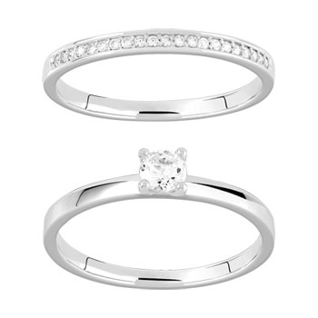 Duo alliance demi-tour solitaire argent 925 zirconias