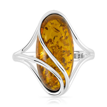Bague argent 925 ambre ovale