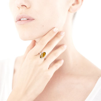 Bague argent 925 ambre ovale