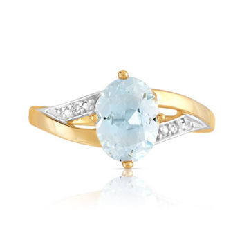 Bague or 750 2 tons aigue-marine ovale et diamants