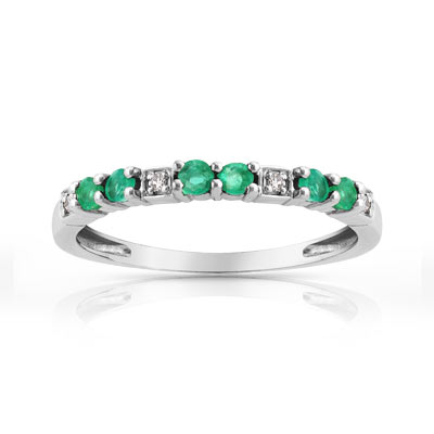 Alliance or 750 blanc émeraude et diamant