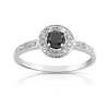 Bague or 750 blanc diamant noir et diamant blanc