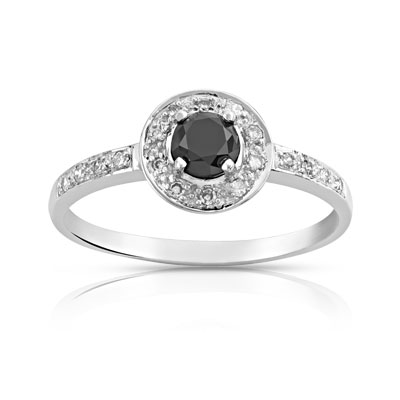 Bague or 750 blanc diamant noir et diamant blanc