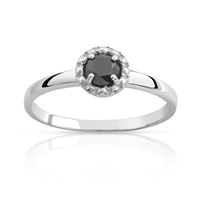 Bague or 750 blanc diamant noir