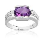 Bague or 750 blanc am&eacute;thyste et diamant
