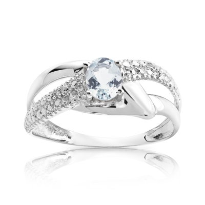 Bague or 750 blanc aigue-marine et diamant