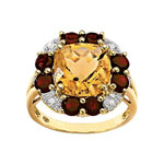 Bague or 750 2 tons citrine et grenat et diamant