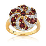 Bague or 750 2 tons grenat et diamant