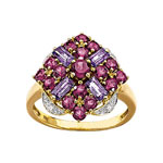 Bague or 750 2 tons am&eacute;thyste et grenat et diamant