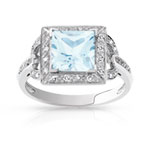 Bague or 750 blanc aigue-marine et diamant