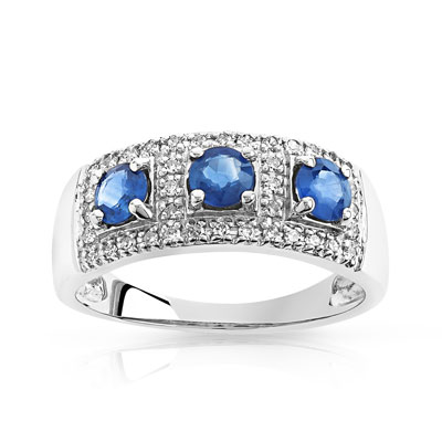 Bague or 750 blanc saphir et diamant