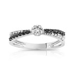Bague or 750 blanc diamant noir et diamant blanc