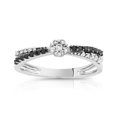 Bague or 750 blanc diamant noir et diamant blanc