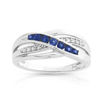 Bague or 750 blanc saphir et diamant