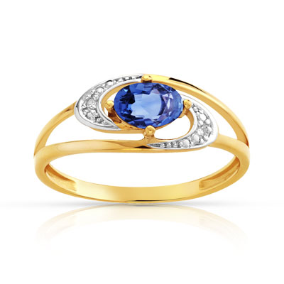 Bague or 750 2 tons saphir et diamant