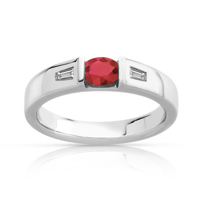 Bague or 750 blanc rubis et diamant