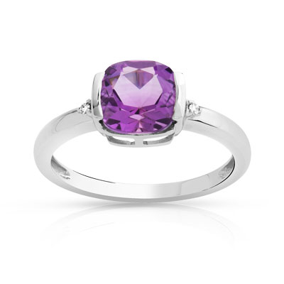 Bague or 750 blanc améthyste et diamant
