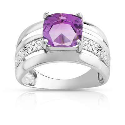 Bague or 750 blanc améthyste et diamant