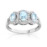 Bague or 750 blanc aigue-marine et diamant