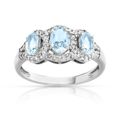 Bague or 750 blanc aigue-marine et diamant