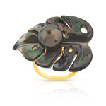 Bague or 750 jaune perle de culture de Tahiti et nacre
