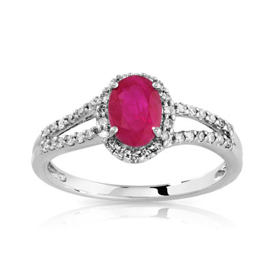 Bague or 750 blanc rubis et diamant