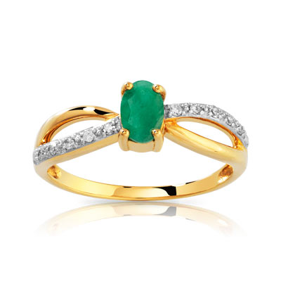 Bague or 750 2 tons émeraude et diamant