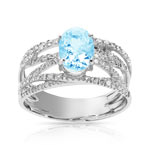 Bague or 750 blanc aigue-marine et diamant