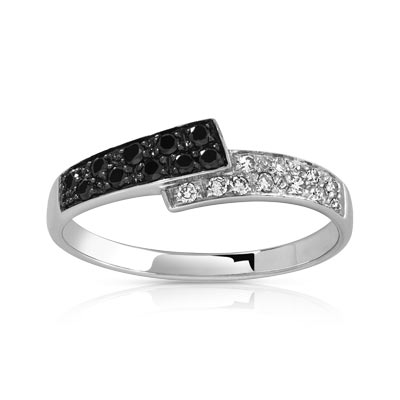 Bague or 750 blanc diamant noir et blanc