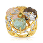 Bague or 750 2 tons pierre fine et diamant