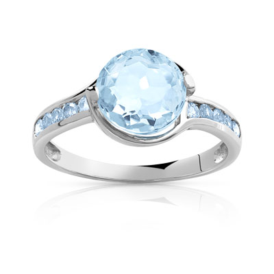 Bague or blanc topazes bleues traitées